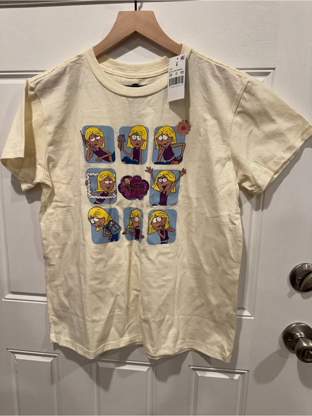 Disney Cream Short-Sleeve Tee with Yellow Cartoon Panel Graphic